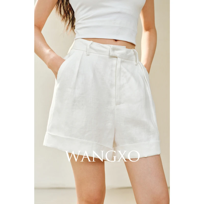 WANGXO   纯天然亚麻简约老钱风百搭短裤253375W