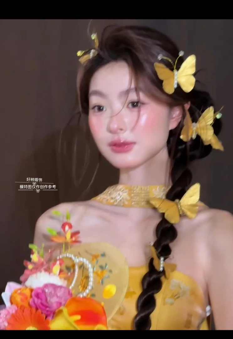 好柿｜378康康造型金蝴蝶系列百搭新中式羽毛金蝶