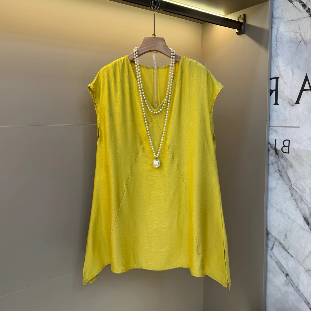 2025夏季新款欧货韩系轻薄透气v领净版高级感胖mm大衫1899