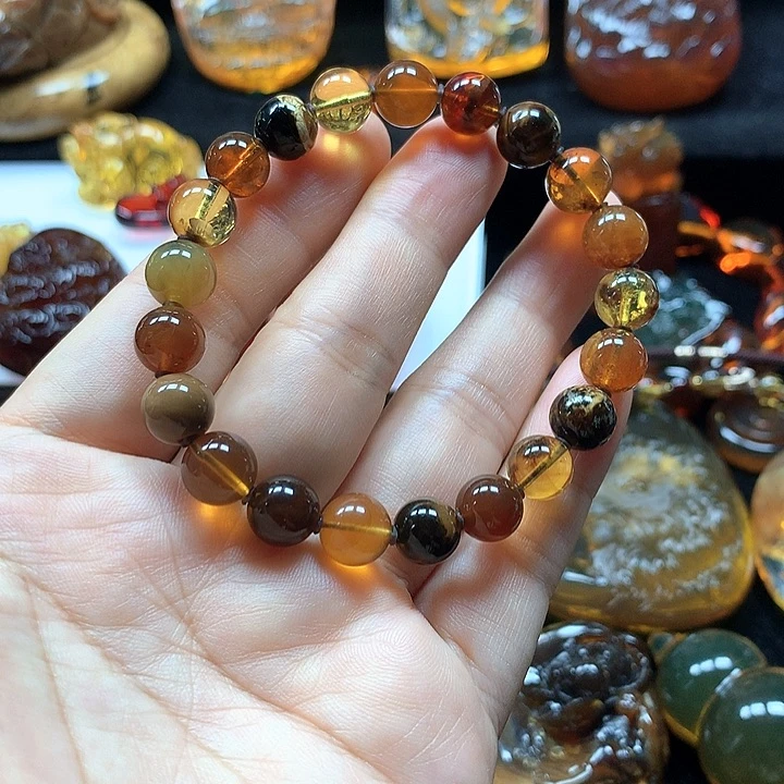 琥珀未镶嵌裸石多宝手串尺寸卡9*