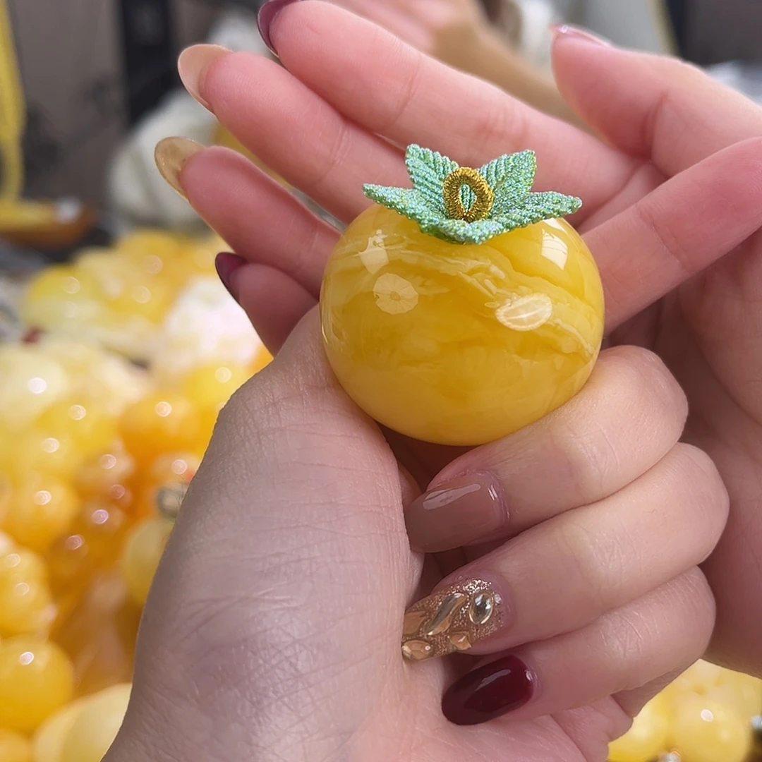 裸石琥珀未镶嵌焦皮柿子（事事如意）29g