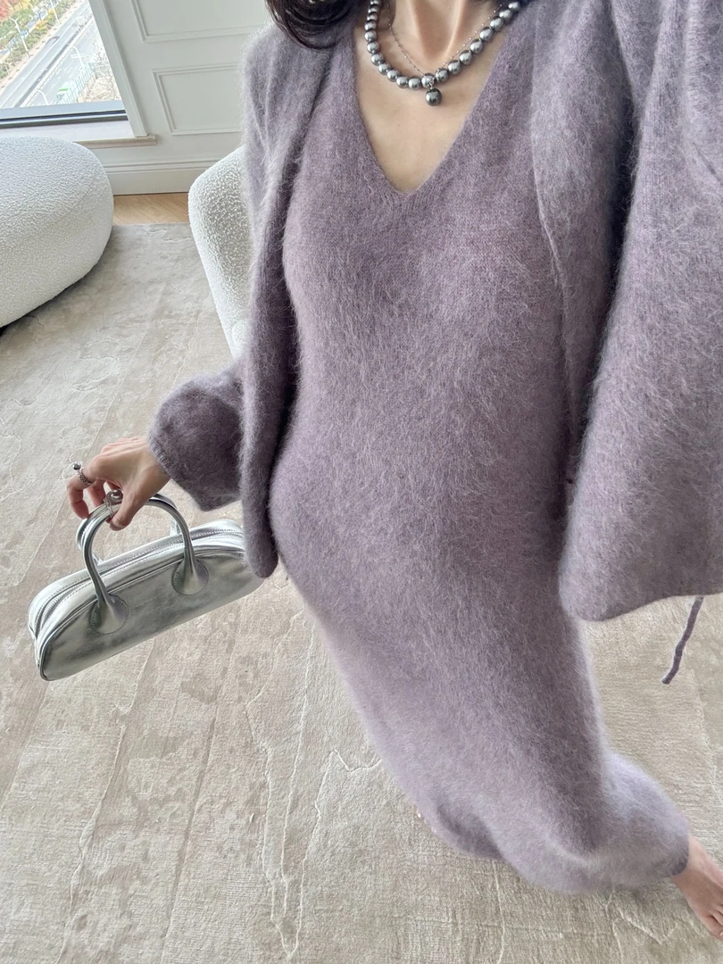 2025秋冬新款慵懒风设计感针织衫女显瘦外套连衣裙套装