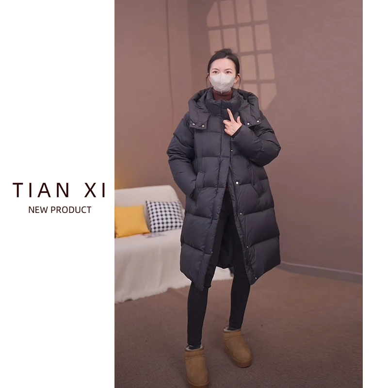 【新款90绒现货】2025羽绒服女中长款过膝宽松加厚显瘦冬季外套1