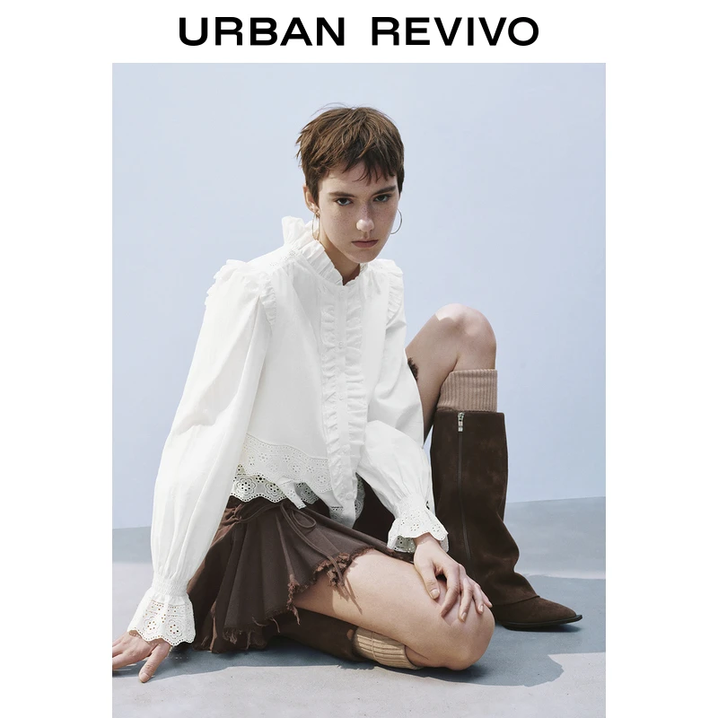 UR2025春季新品女装欧若风法式浪漫镂空蕾丝开襟衬衫UYL250014