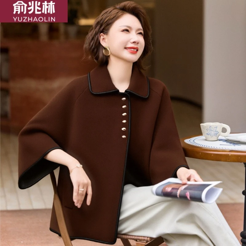 俞兆林年轻妈妈春秋装短款毛呢外套洋气中老年女装双面呢高贵上衣