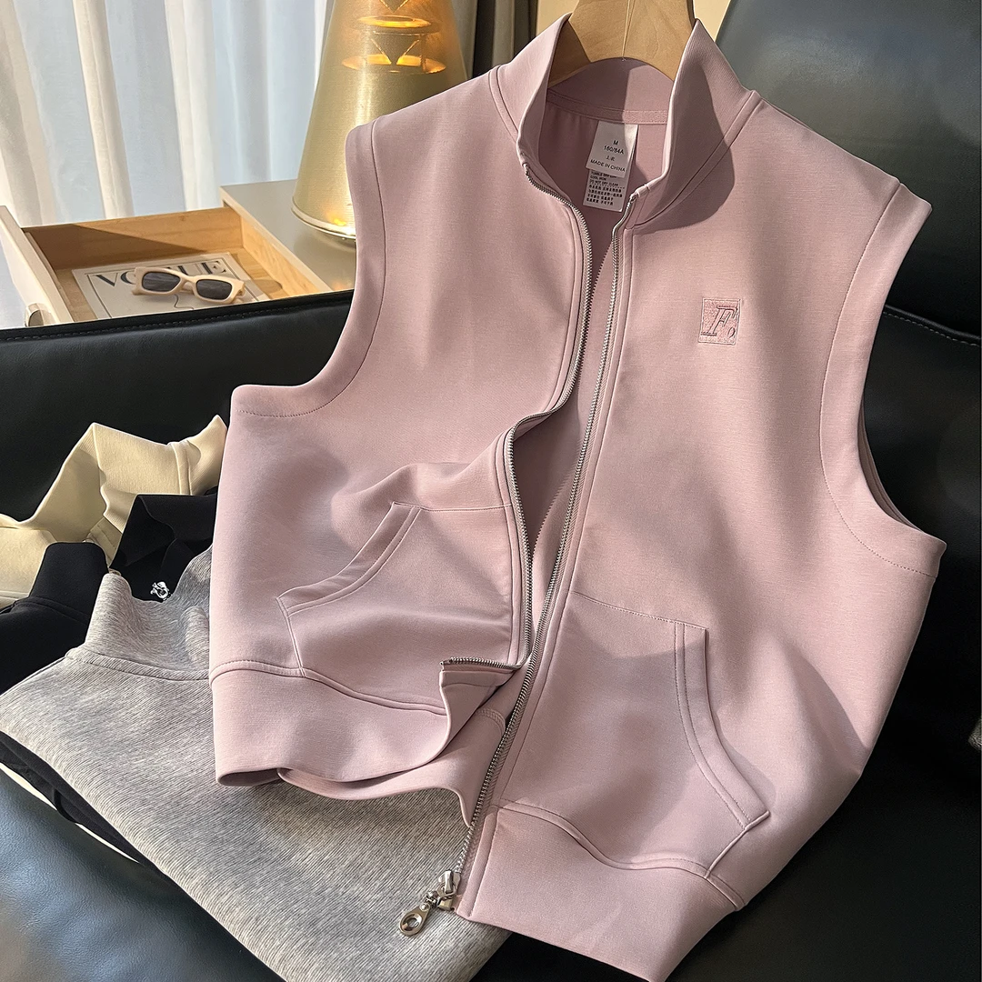 马甲女款春秋新款运动休闲薄款无袖卫衣外穿立领背心马夹开衫外套