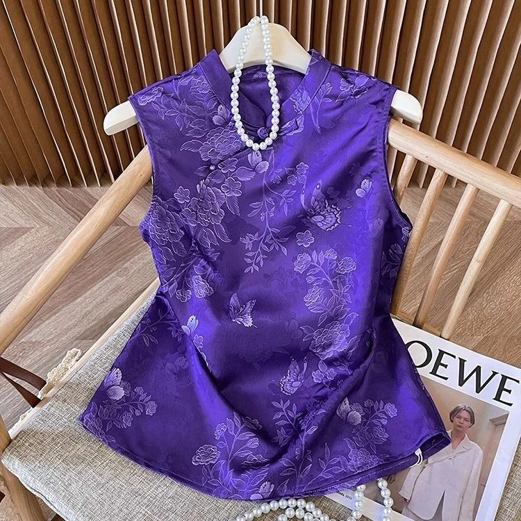 新中式紫色背心无袖上衣国风2025年夏新款时尚高级感气质马甲女