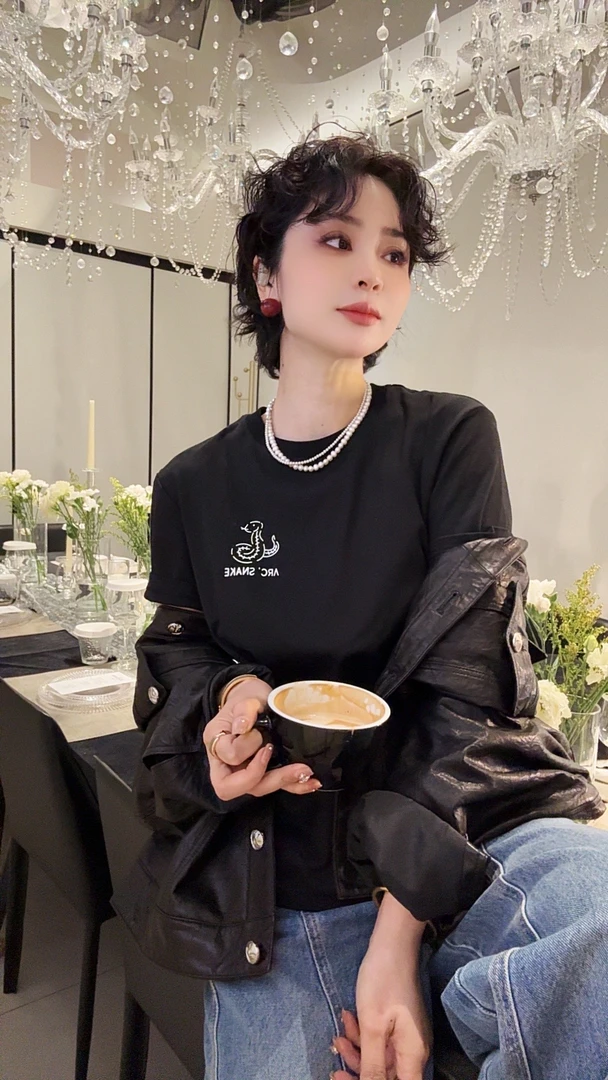 FANYE2025早春新款极简蛇年印花双色T恤24753