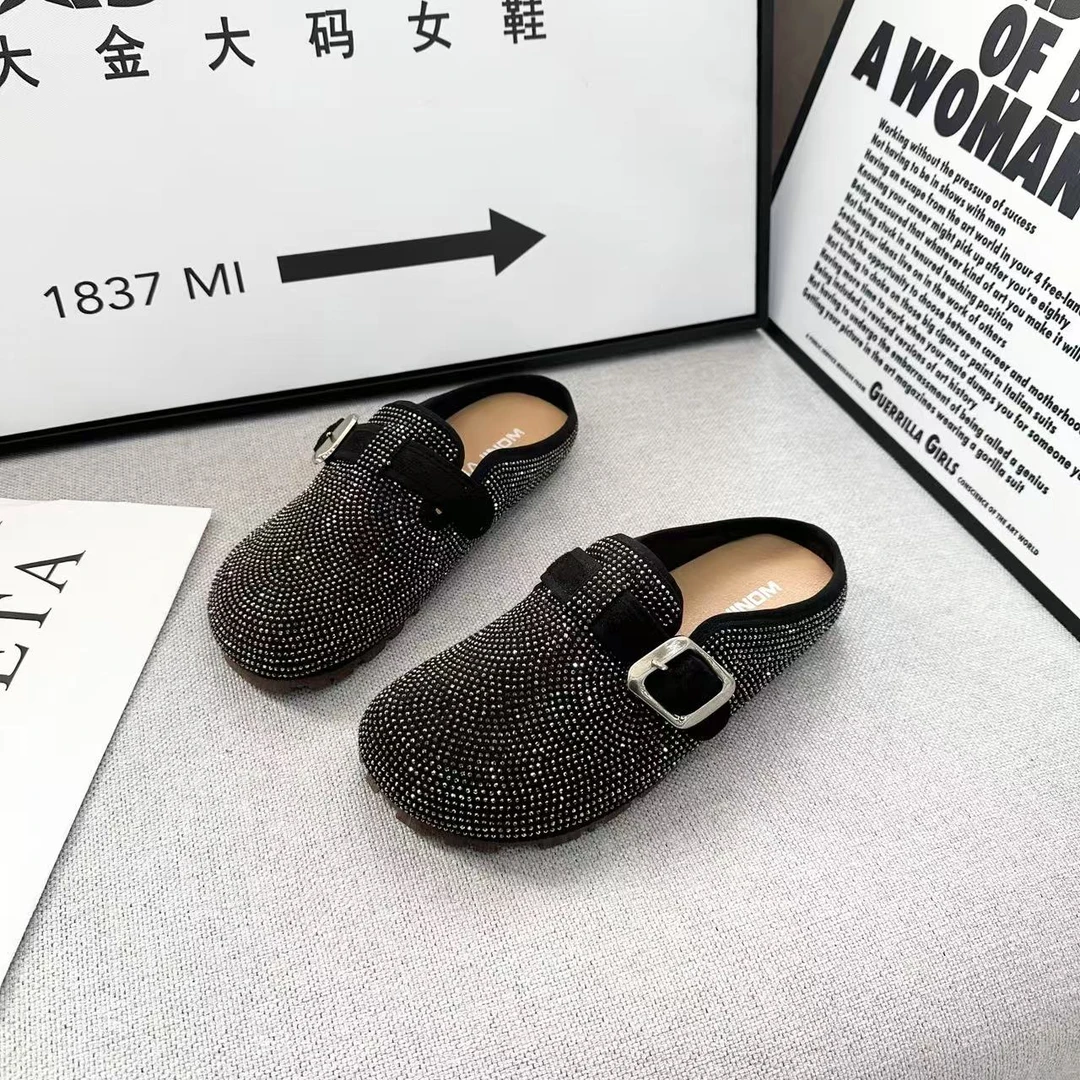 DAJINDM大码定制女鞋40-43钻面包头拖