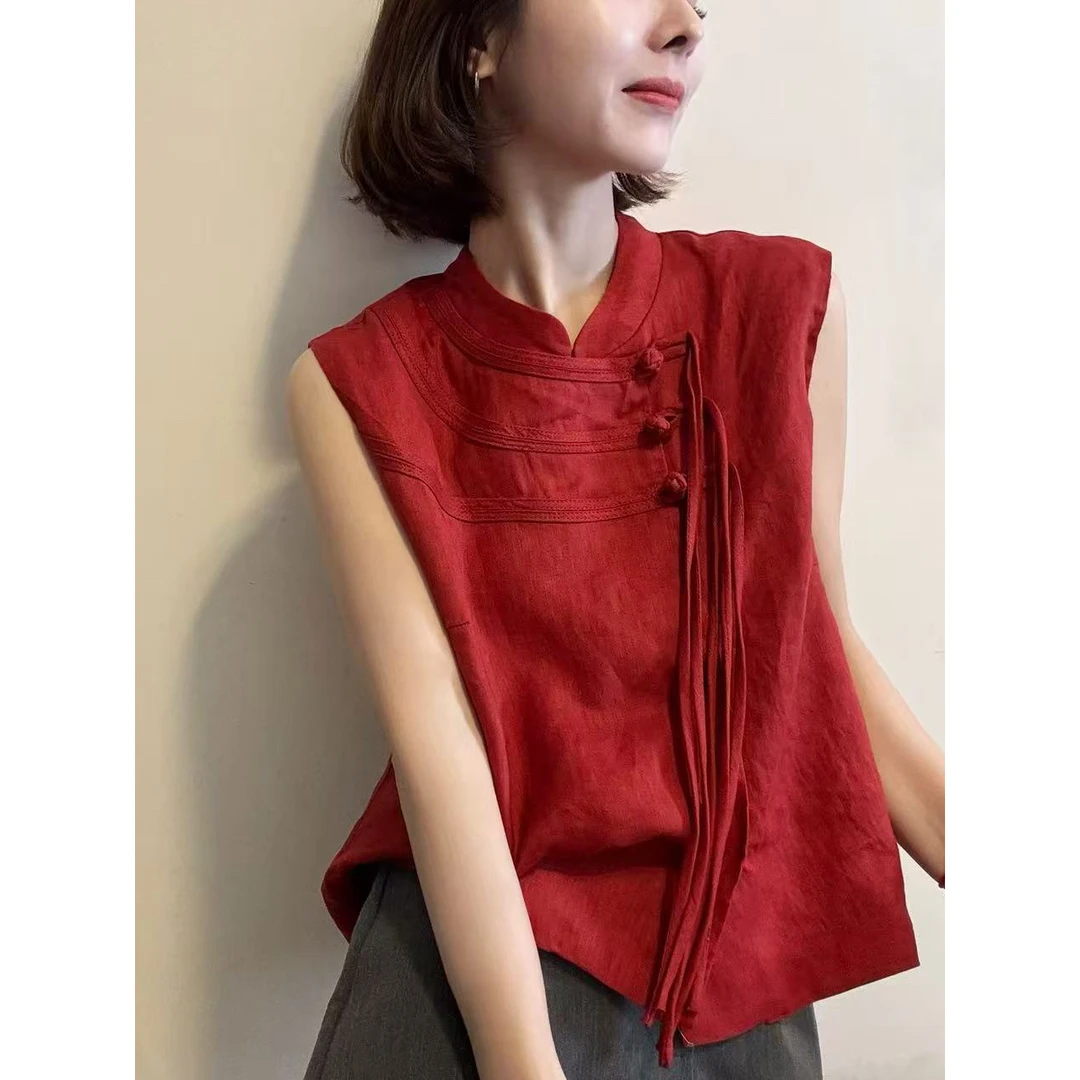 端庄优雅大气！新中式国风流苏盘扣无袖背心夏季显瘦百搭优雅上衣