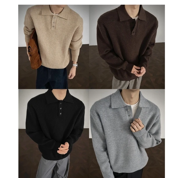 DAZHONGMA 加厚800g高克重polo领老钱风大码舒适针织衫套头毛衣