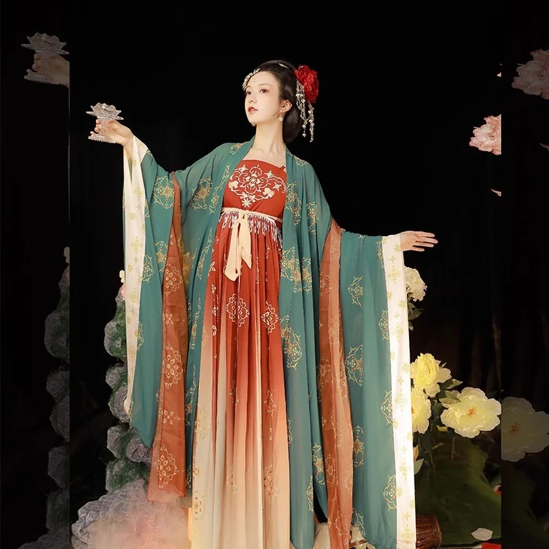 原创汉服女2025新款唐制复原图春秋夏季刺绣诃子裙大袖衫古装套装