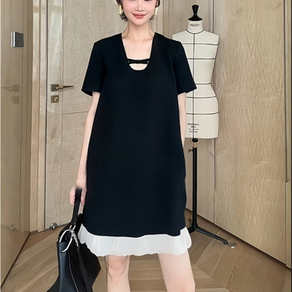 简约黑色短袖背心连衣裙夏季新款气质高端高级感短裙裙子女