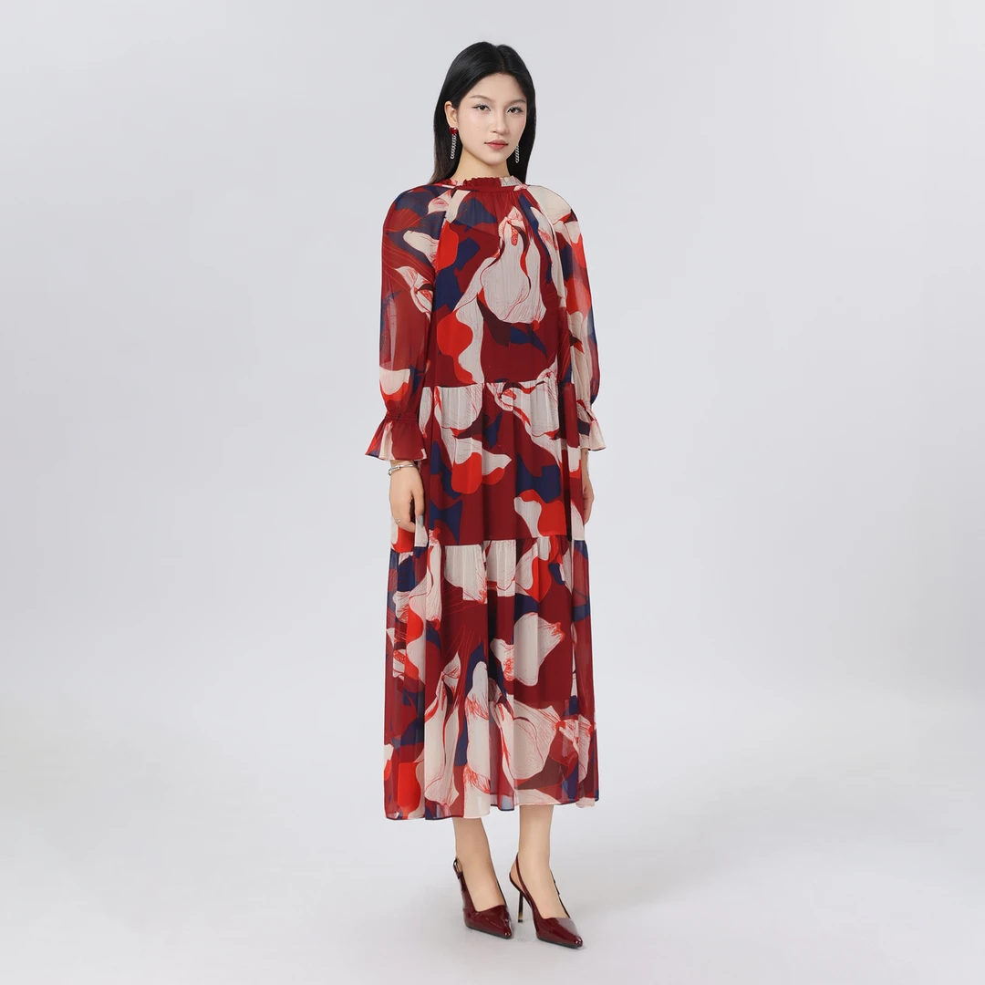 GIRDEAR/哥弟新款气质复古长袖女装拼接时尚连衣裙150008