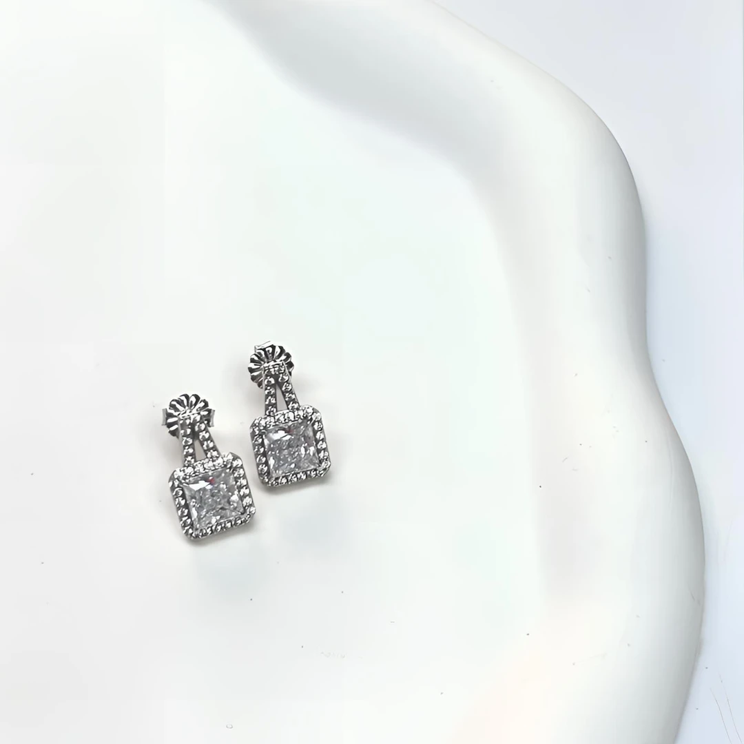 925银合成锆石耳饰 高奢欧货高品s925闪耀方钻包包耳钉时尚-E0025