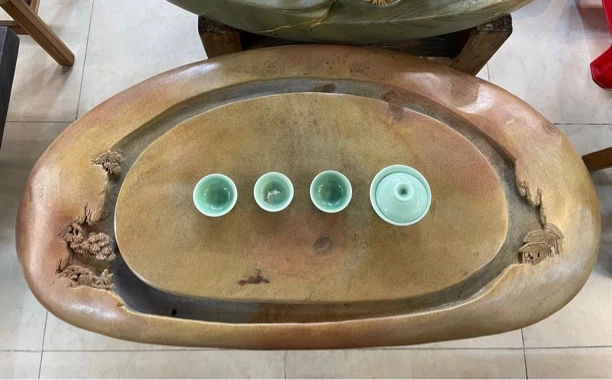 端砚石茶台，天然原石皮漂亮，家居办公室一体创意新奇