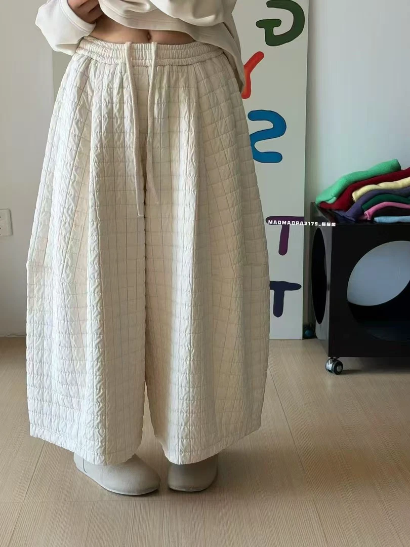 VNY#6905#日系夹棉格纹阔腿裤FL