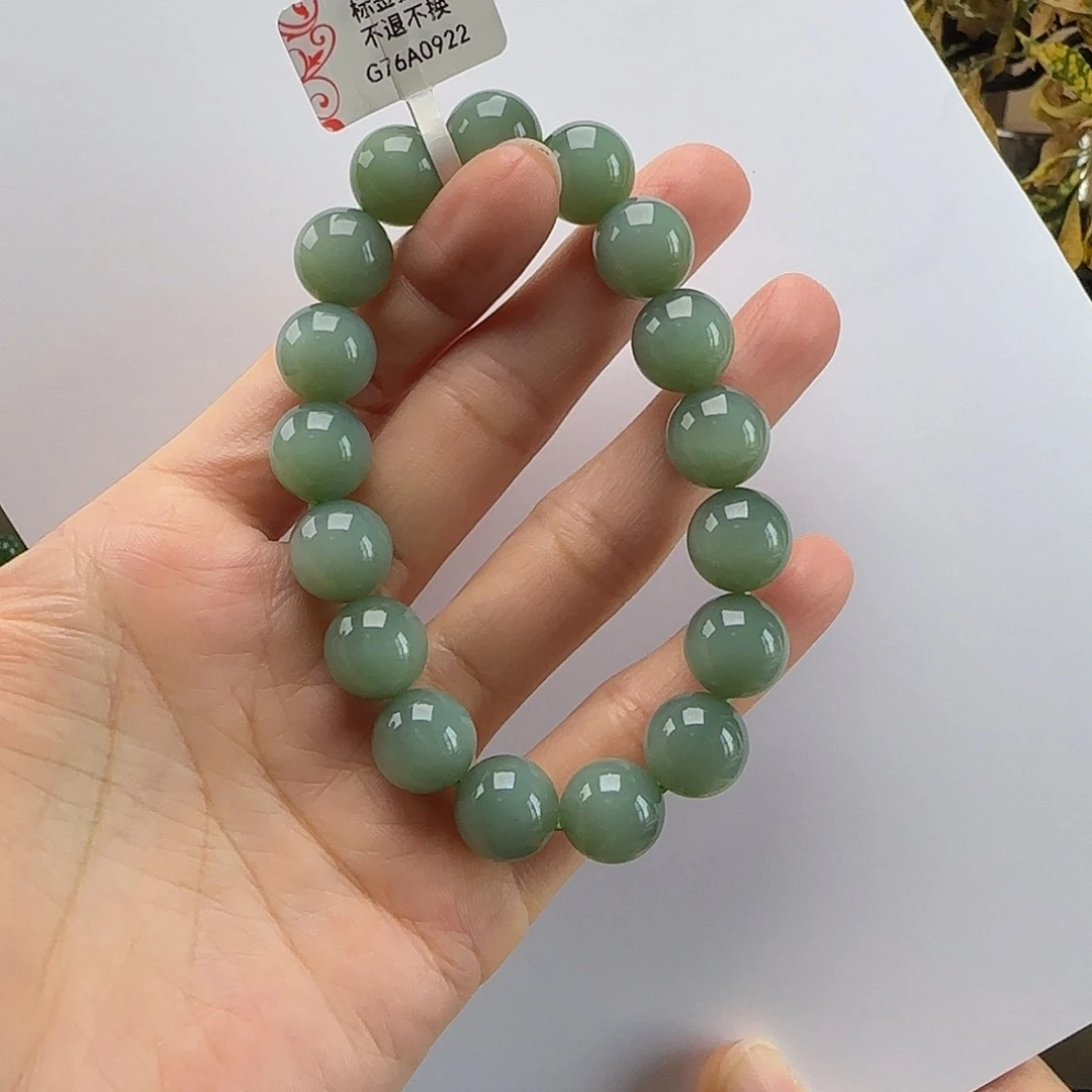 和田玉未镶嵌手串粉青微猫卡12m