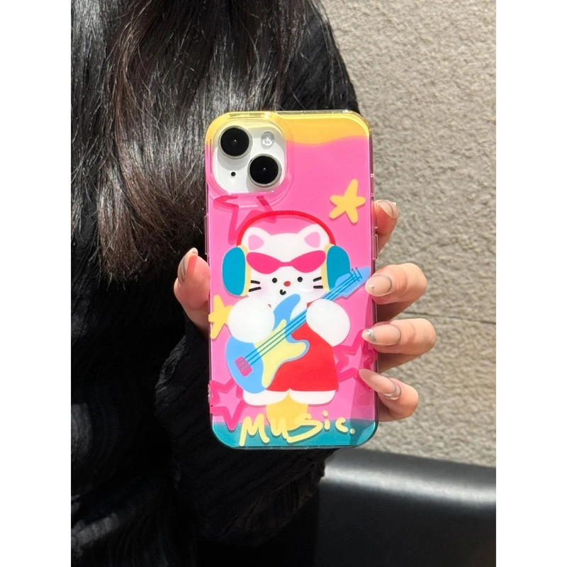 吉他猫咪适用苹果13promax手机壳简约16promax新款防摔14promax保