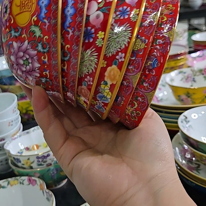 瓷片微瑕珐琅彩4.5寸6个米饭碗6666