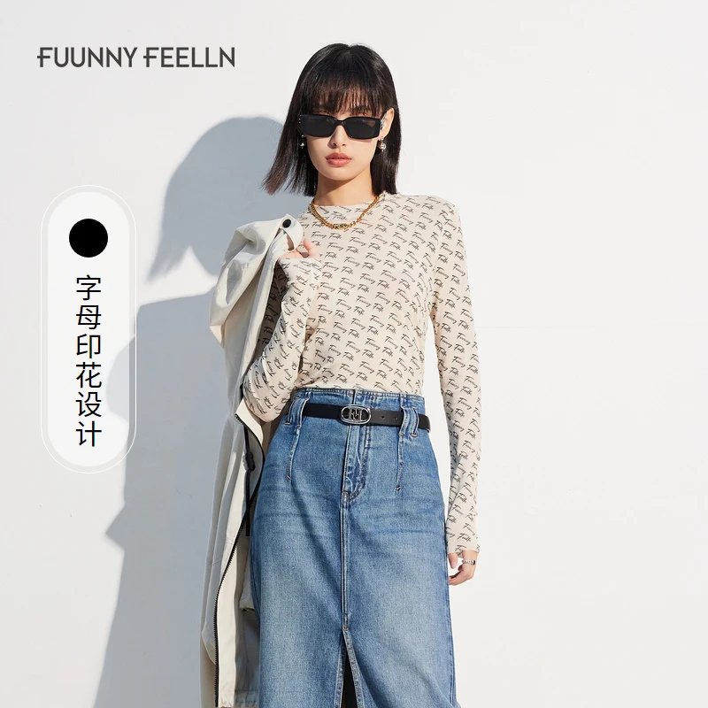 【九月专属】FF||仿佛高领长袖T恤女圆领印花修身皮肤衣FD00540针织