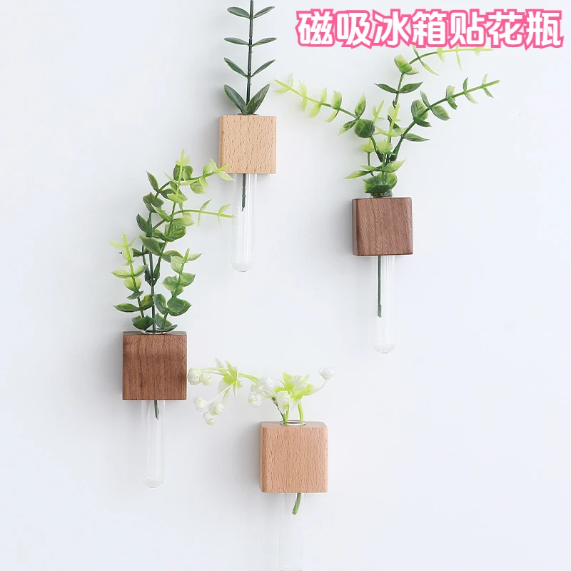 冰箱贴花瓶磁吸冰箱贴可插花装饰木制品养花冰箱贴插花冰箱贴