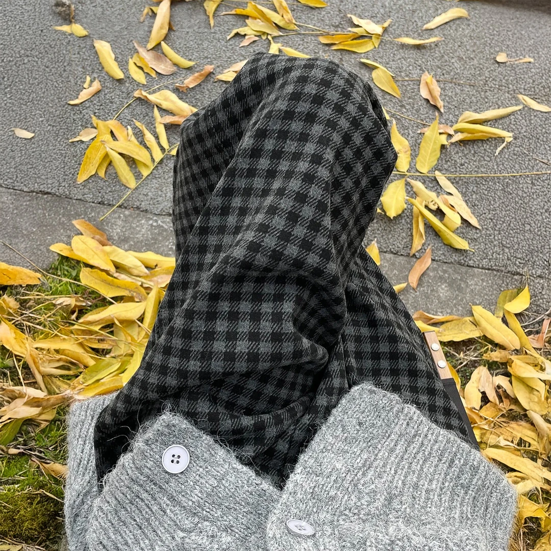 黑色复古格子休闲阔腿裤女秋季新款胖妹妹mm宽松显瘦遮胯直筒裤子