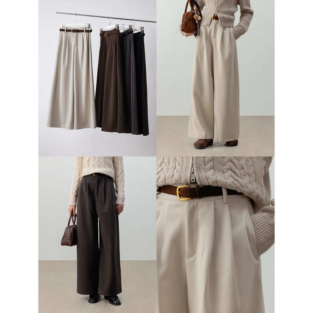 EGGKA 垂感百搭直筒秋冬宽松阔腿慵懒气质毛呢休闲裤 E24D5240AF