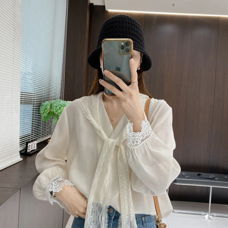 IMFLY金小金自制女装 莫代尔衬衫DYW8960蕾丝披肩两件套气质小衫