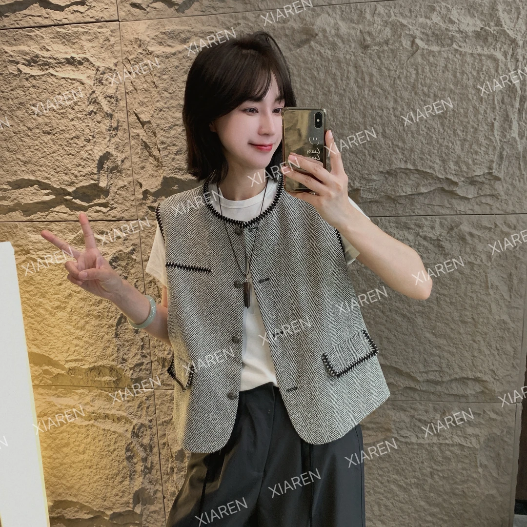 XIAREN【撞色线小香马甲】早秋休闲百搭新款女款马甲小众设计感