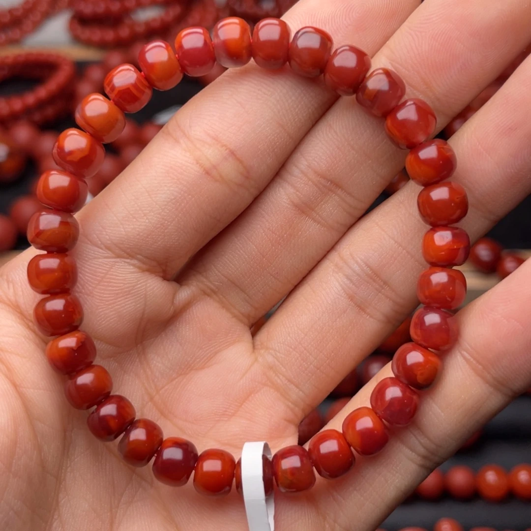 南红玛瑙未镶嵌手串H顶品满肉牛血火焰老型