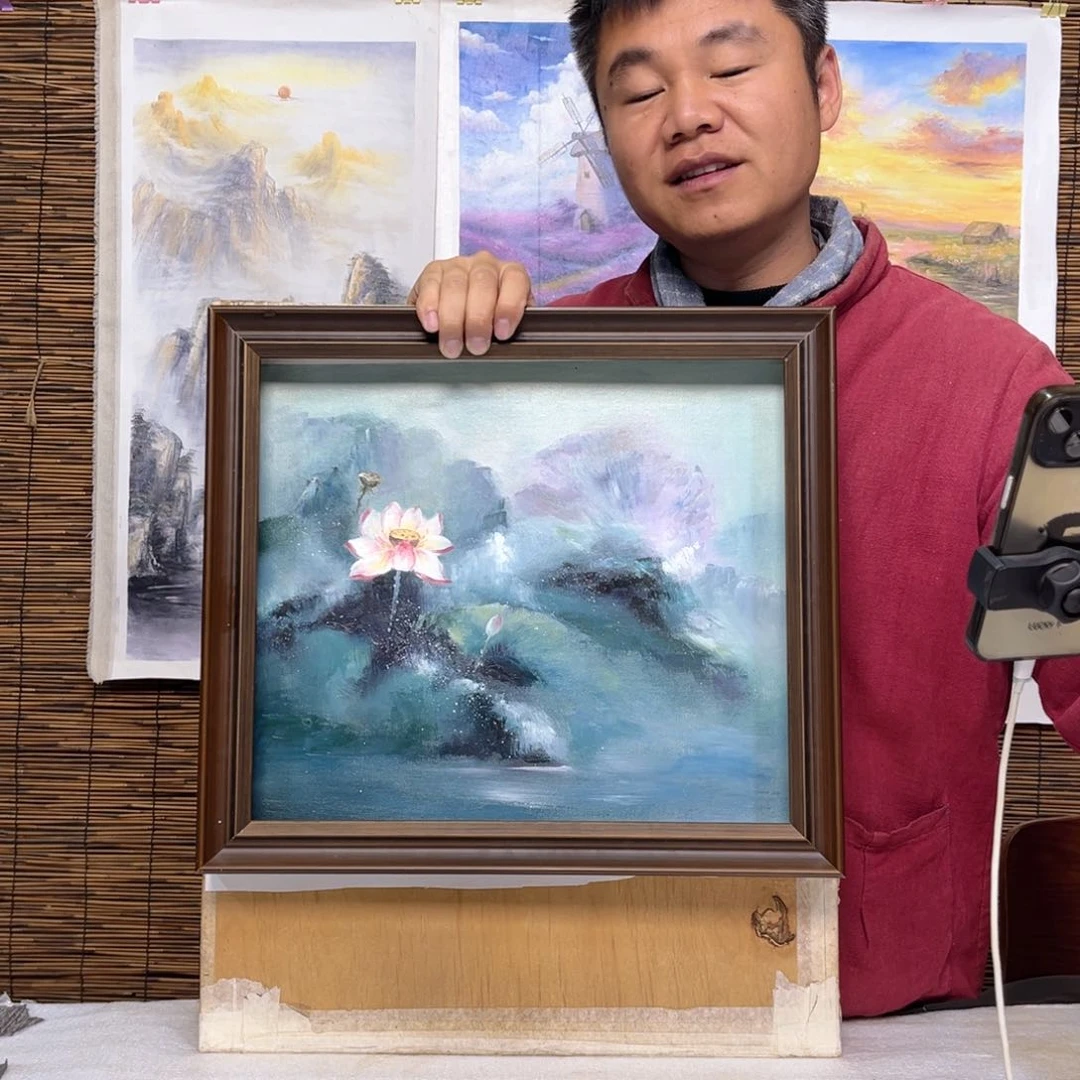 油画行路人小院绘画作品竞拍