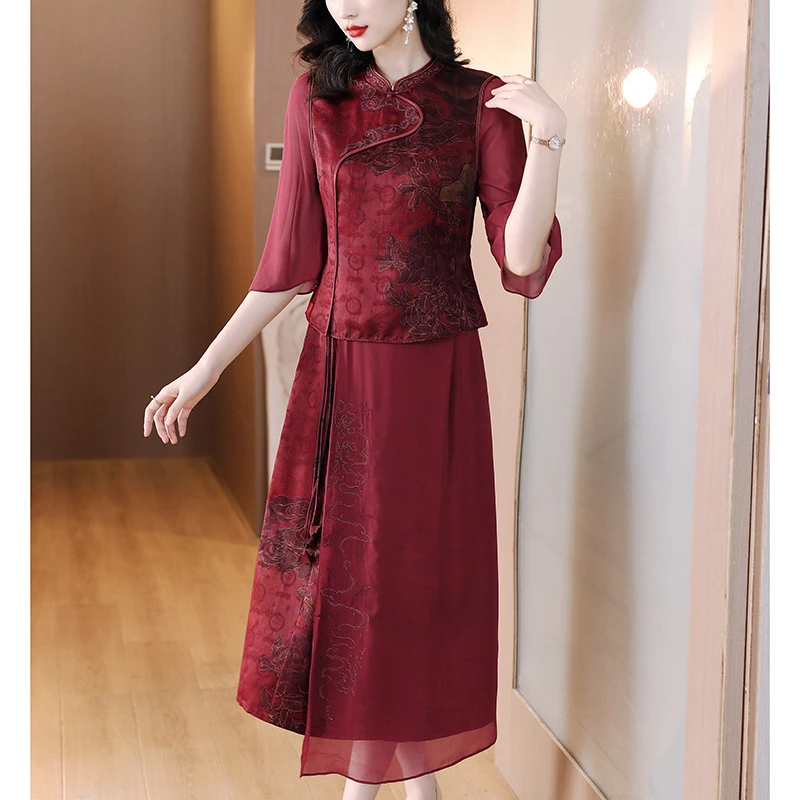 夏季2025新款妈妈婚宴礼服喜婆婆两件套套装