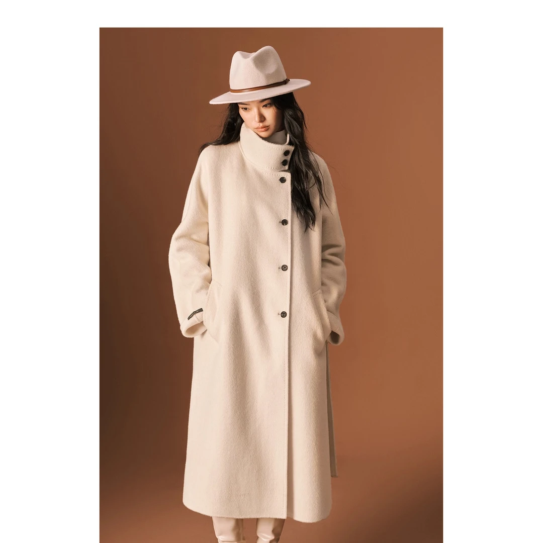 【龙-仓库-大衣】法式立领防风常规款大袖毛呢外套双面呢毛呢加厚