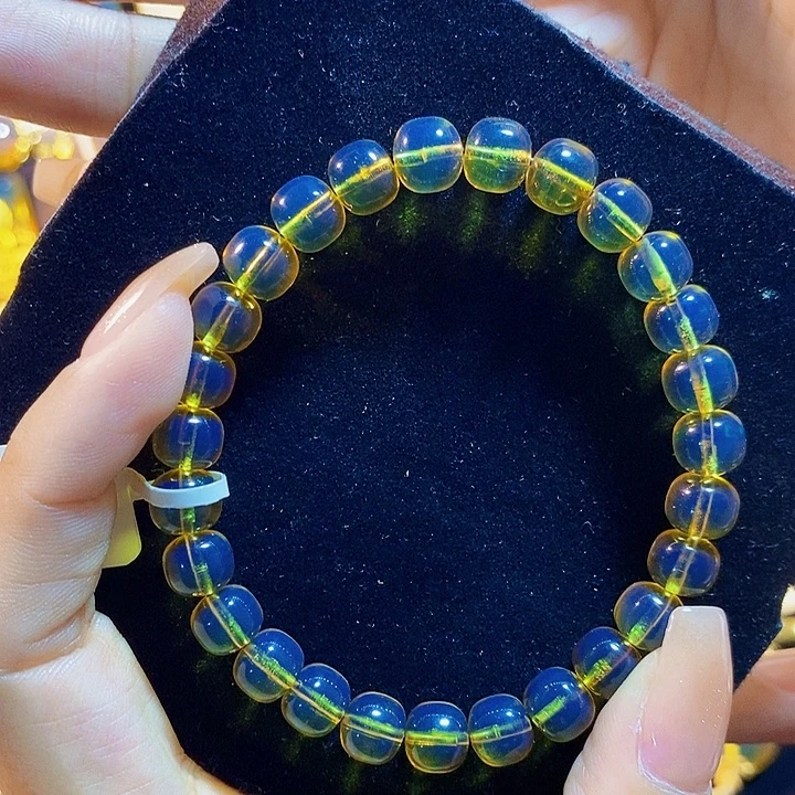 蓝珀未镶嵌珠宝奇石墨西哥蓝珀老型手串7