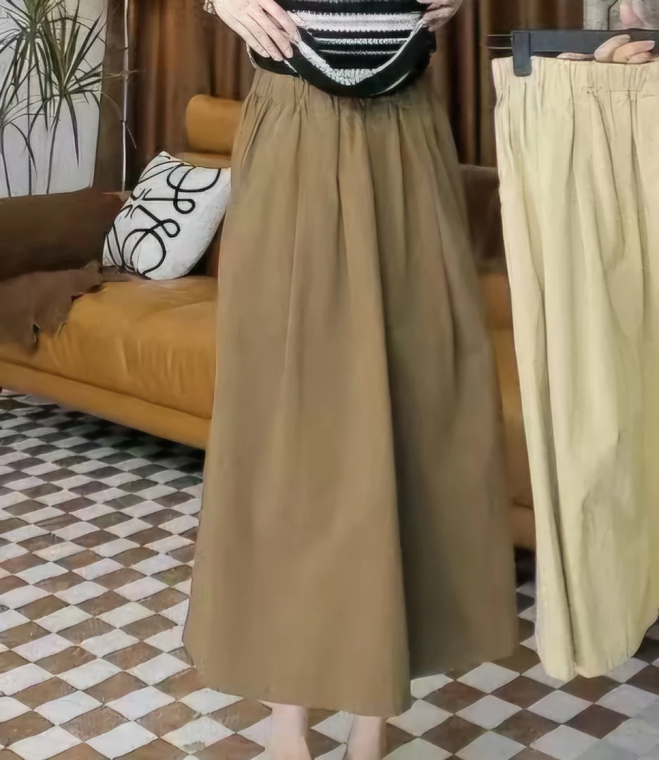腰62-96长85纯色百搭复古设计感A字中长款半身裙女 7836