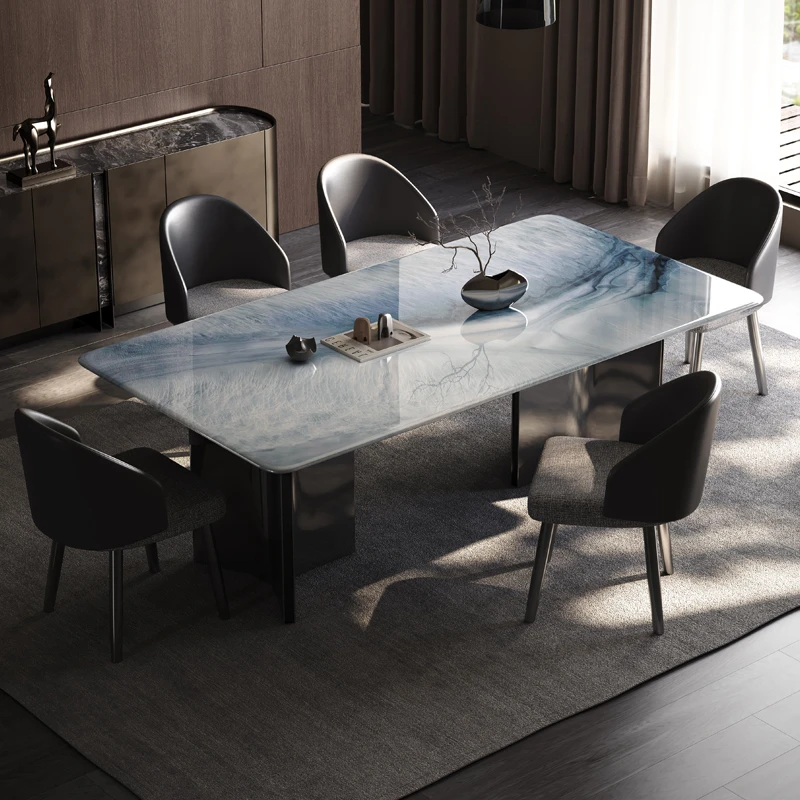 高端轻奢简约超晶石餐桌椅意式轻奢餐厅西餐桌吃饭桌客厅家用饭桌