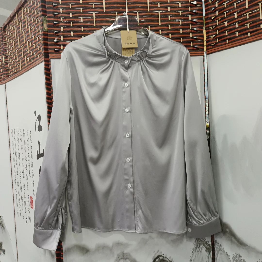 2025桑蚕丝法式气质通勤百搭设计感别致微弹衬衣C086女士