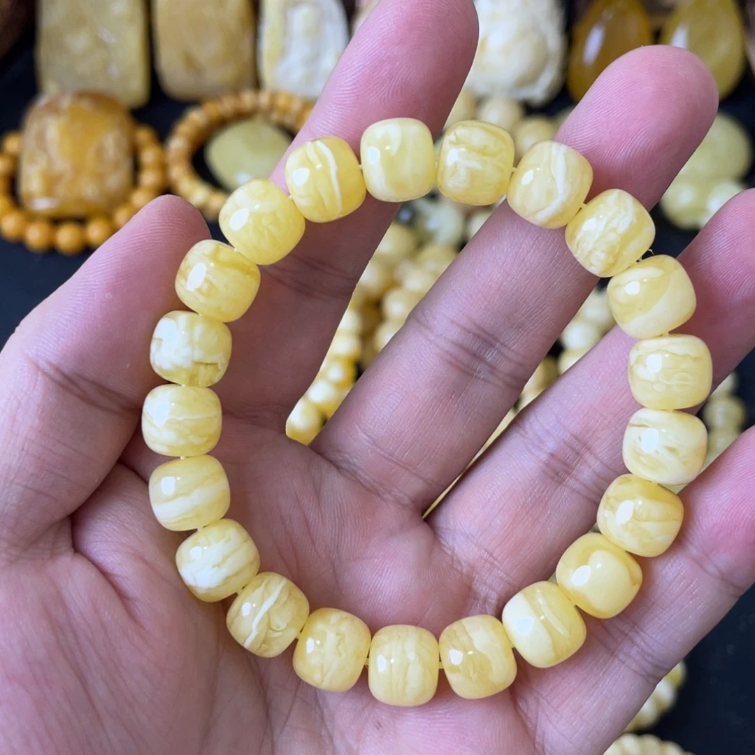 手串琥珀未镶嵌10+俄料虎皮妖白花精工老型手串