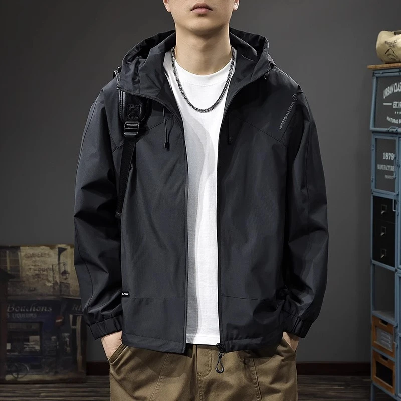 潮龛春秋美式休闲户外冲锋夹克男潮牌连帽宽松防水工装登山服外套