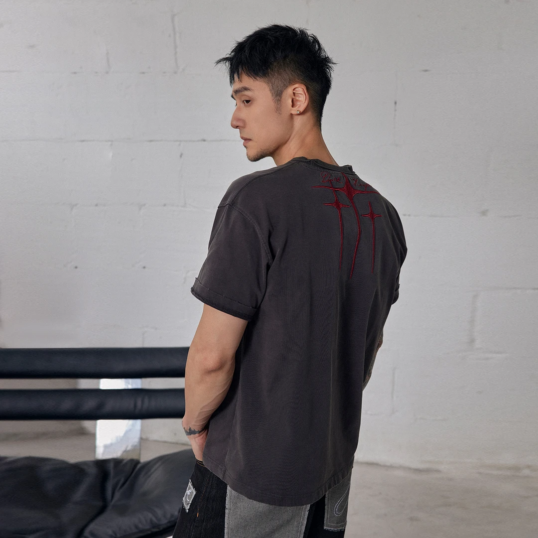 DRK蒋劲夫主理品牌-十字星刺绣T袖宽松休闲男士纯棉户外透气夏季