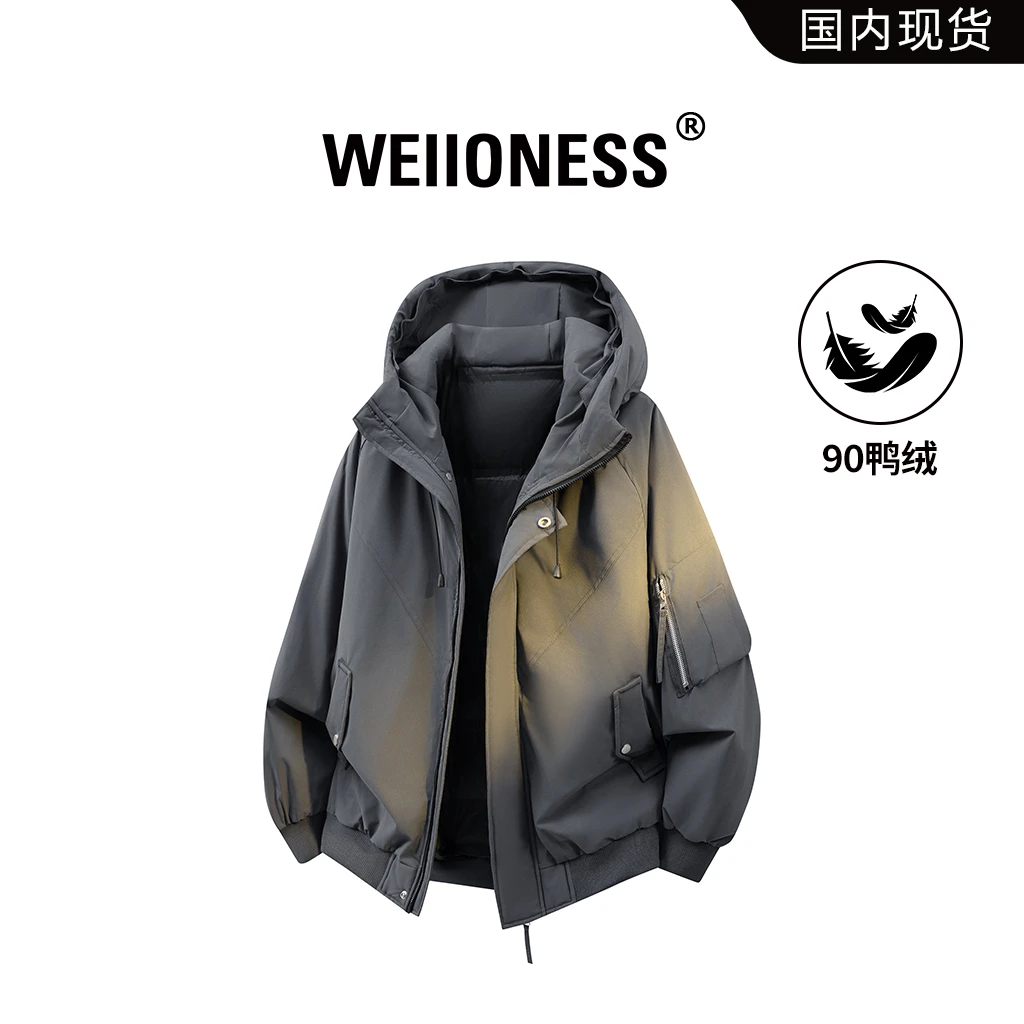 WEIIONESS美式派克服羽绒服男冬季复古百搭飞行加厚保暖连帽外套