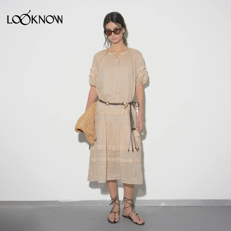halfmoon设计师品牌LOOKNOW2025年夏季新款亚麻度假风宽松连衣裙