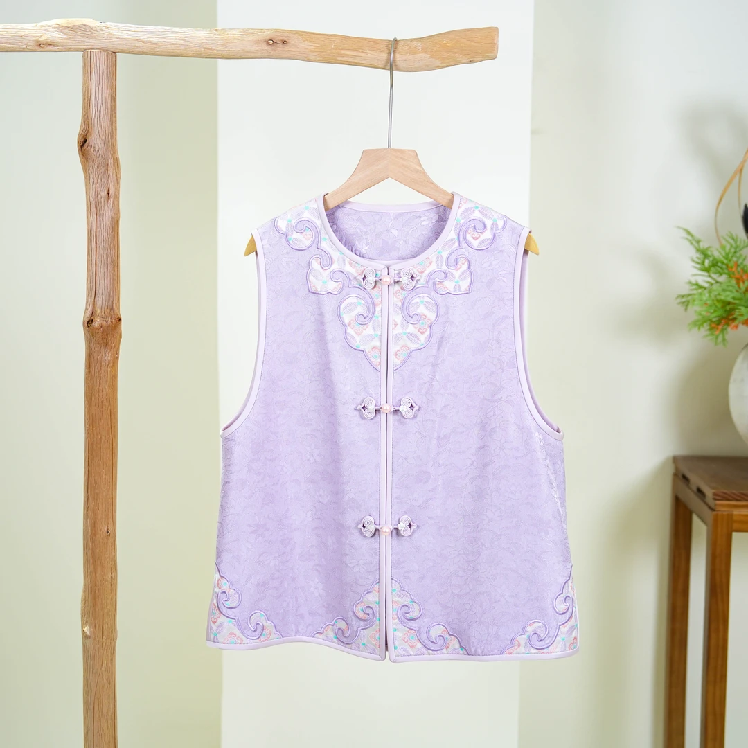 【女神节上新】【春禾】如意头宋锦真丝拼接马甲·25M0020