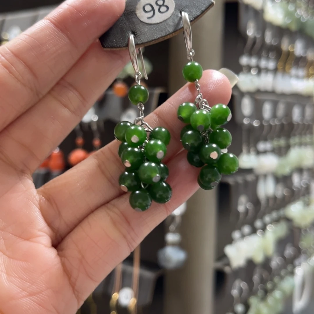 维***）和田玉银S925镶嵌耳饰