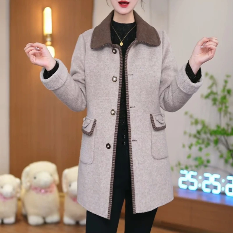 双面穿毛呢羽绒服外套女202新款冬季高档小个子妈妈中长呢子大衣