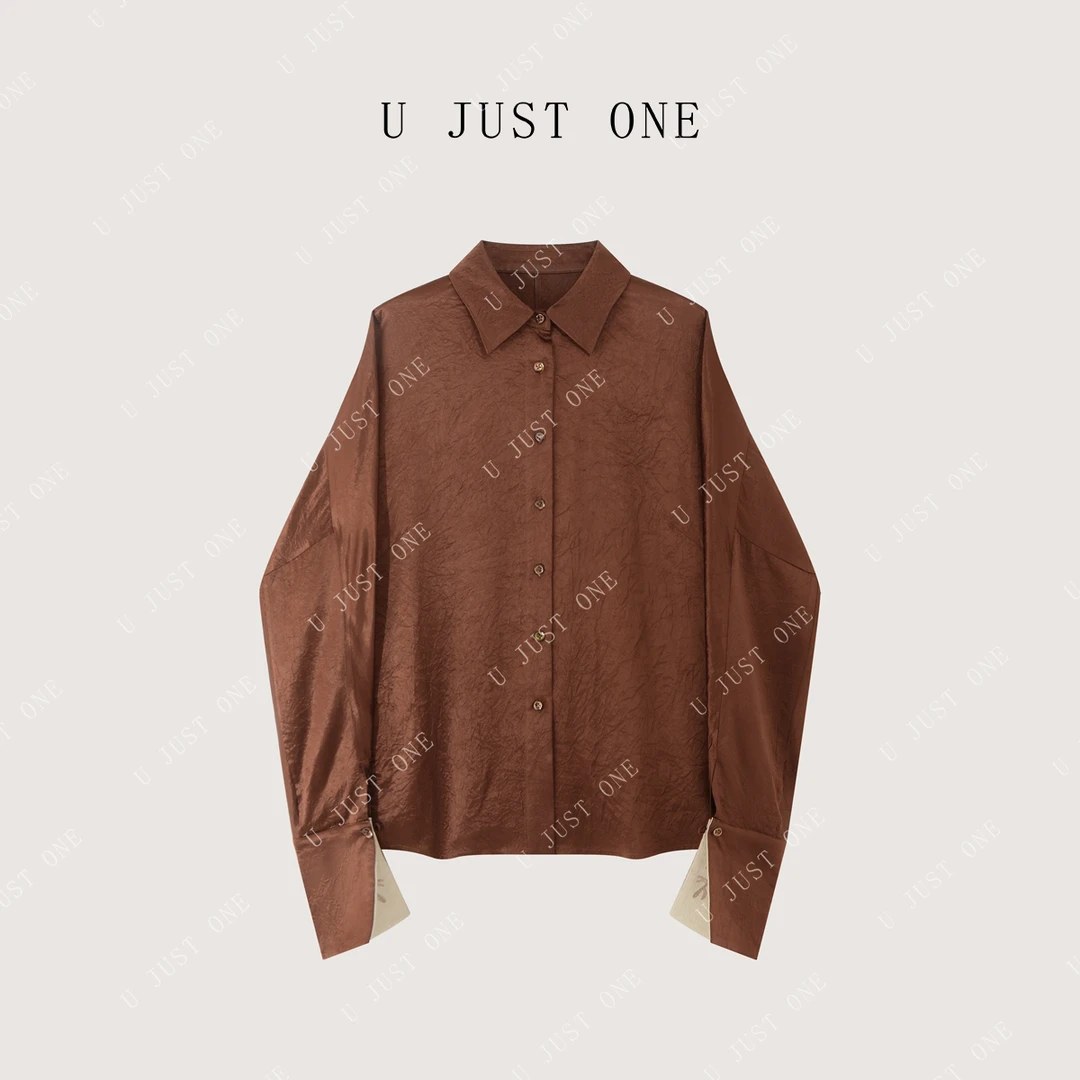 【U JUST ONE】翻领重工真丝衬衫衬衣上衣休闲宽松UJD25Z0117