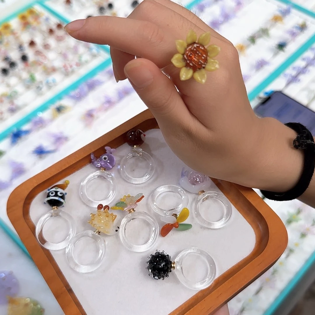 琉璃手工艺品旋转戒指自选琉璃