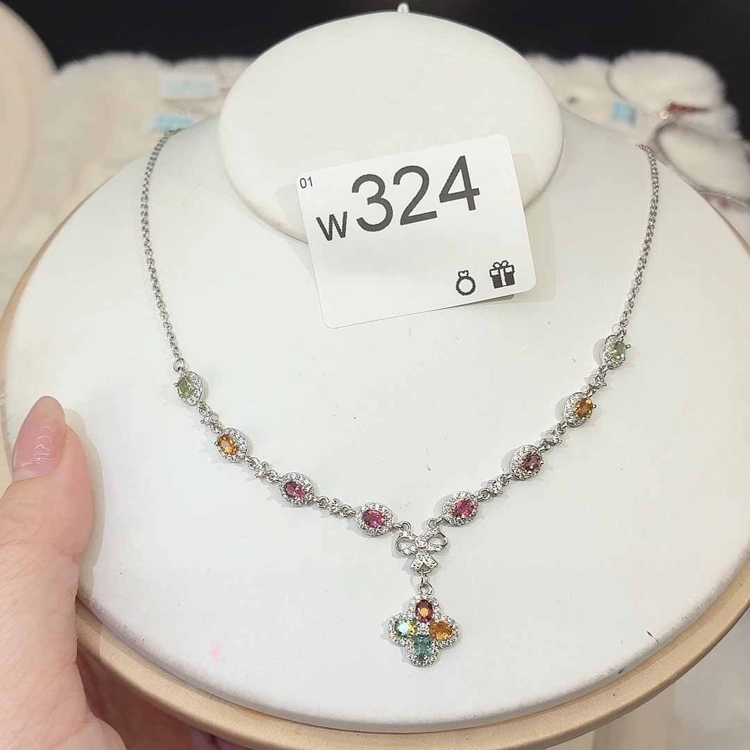 碧玺颈饰银S925镶嵌