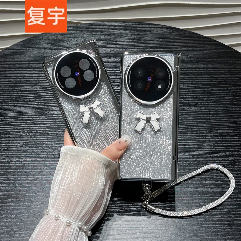 适用vivoxfold5手机壳xfold5保护套闪粉蝴蝶结支架全包高清防窥膜